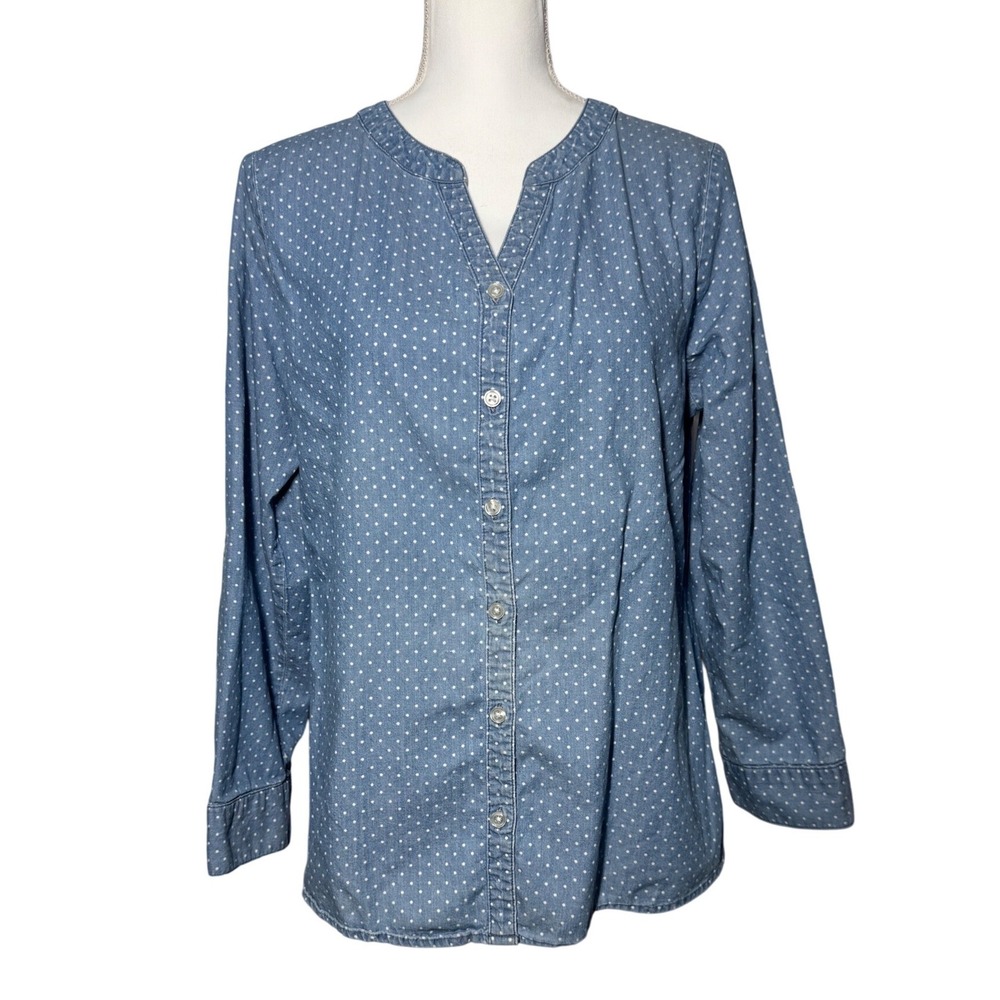 Croft & Barrow Polka Dot Chambray Shirt PL Blue Excellent Long Sleeve Cotton